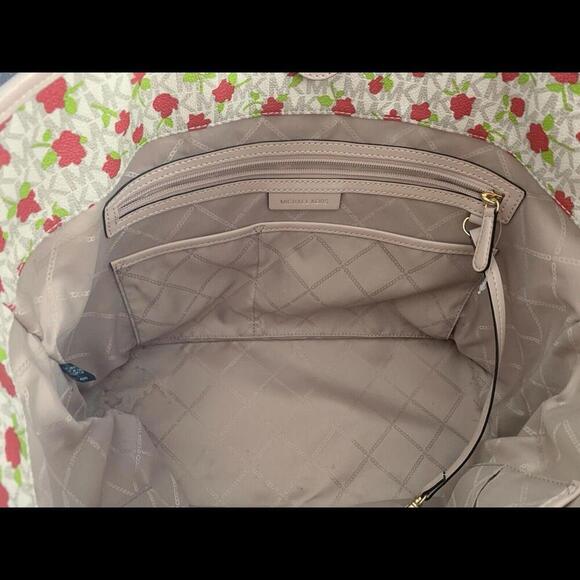 Michael Kors Carter MK Monogram Rose Floral Vanilla Large Tote Bag Purse AB-2012 - Picture 8 of 15